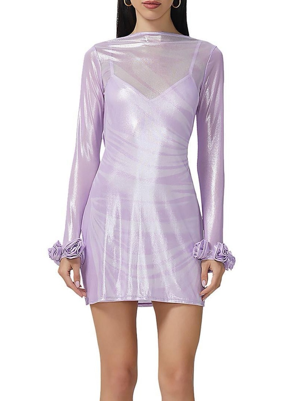 AFRM x REVOLVE Lavender Sheer-Sleeve Mini Dress with Rose Cuffs (New with tags)